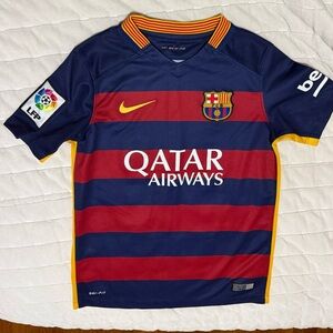 Kids Barcelona FC Messi Striped Soccer Jersey - Blue and Red